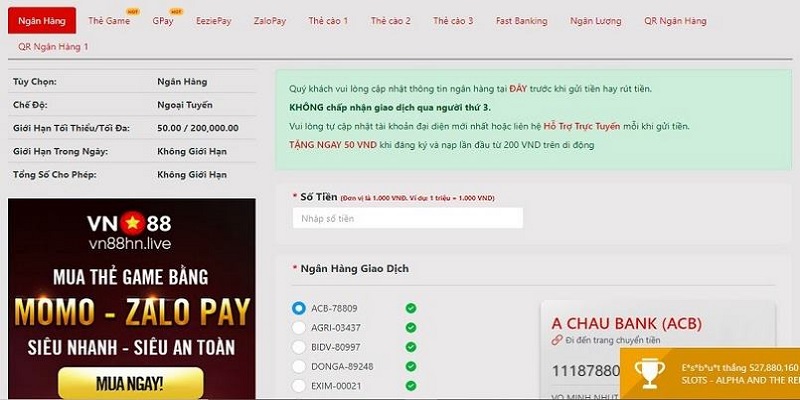 Rút tiền dễ dàng về tài khoản ngân hàng